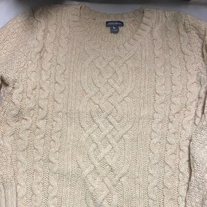 Eddie Bauer Beige Cable Knit Sweater Lambs Wool size L
830